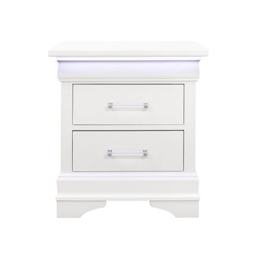 24 Inch Wood Lighted Two Drawer Nightstand In White