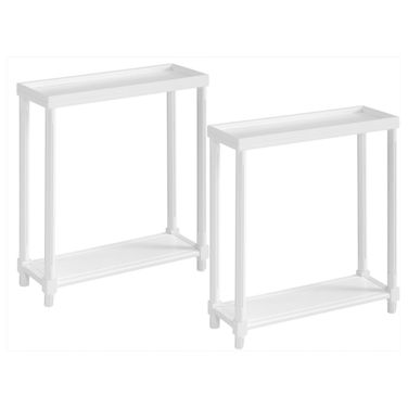 24 Inch Wood Rectangular End Tables Set of 2 with Shelf In White
