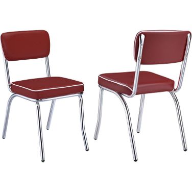 Retro Open Back Upholstered Side Chairs Red and Chrome Set of 2