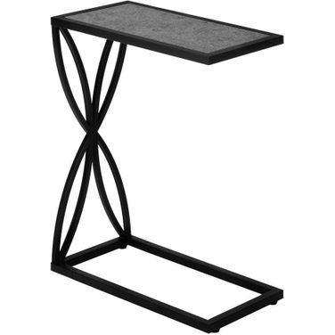 25 Inch Accent Table In Grey Stone-Look And Black Metal I 3305