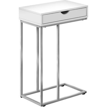 25 Inch Accentt Table In White And Silver Metal