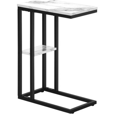 25 Inch Accent Table In White Marble And Black Metal
