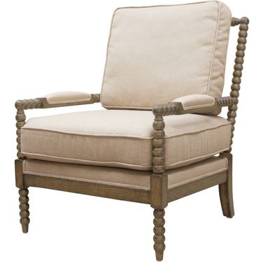 25 Inch Cushion Beaded Arm Chair In Ivory and Natural