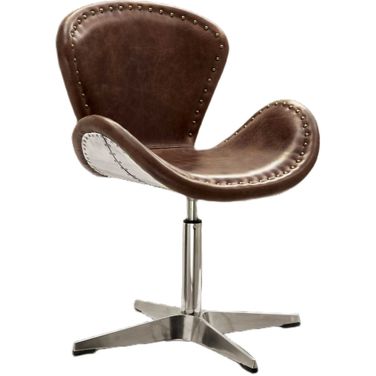 25 Inch Faux Leather Distressed Swivel Arm Chair In Silver and Brown