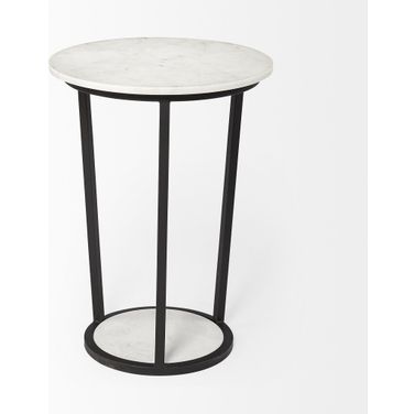 25 Inch Marble End Table In Black and White