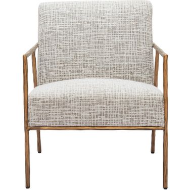 25 Inch Upholstered Arm Chair In Gold and Beige