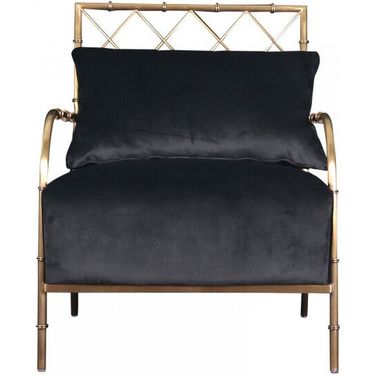 25 Inch Velvet Arm Chair In Black and Gold