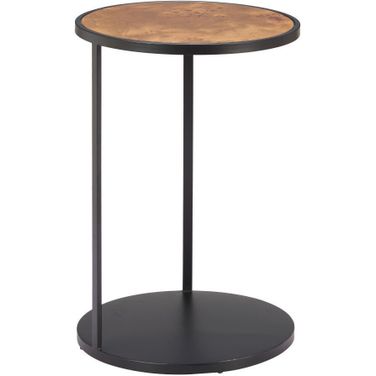 25 Inch Wood and Iron Round Pedestal End Table In Black and Brown