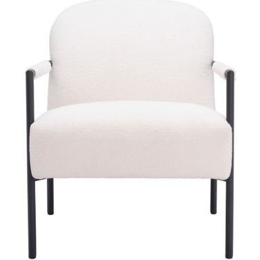 26 Inch Faux Shearling and Upholstered Arm Chair In Ivory and Black