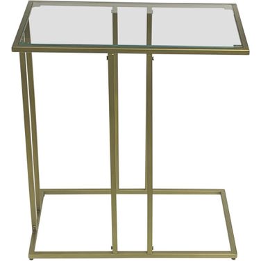26 Inch Glass and Iron Frame End Table In Antique Gold and Clear