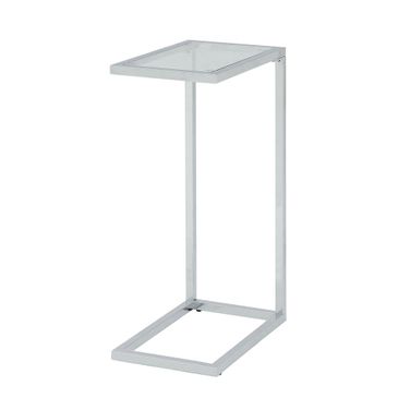 26 Inch Glass and Steel Sled End Table In White and Clear