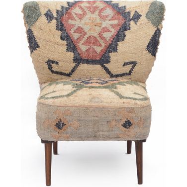 26 Inch Jute Southwestern Wingback Chair In Beige Blue and Red