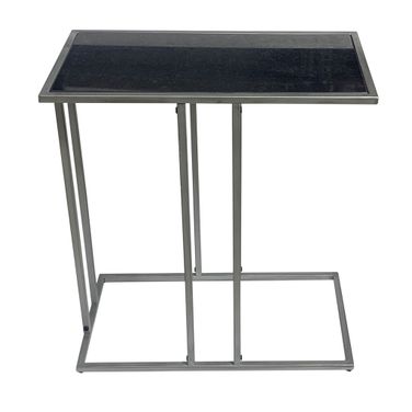 26 Inch Marble and Iron Frame End Table In Black and Gunmetal