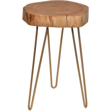 26 Inch Solid Wood Round End Table In Natural and Gold