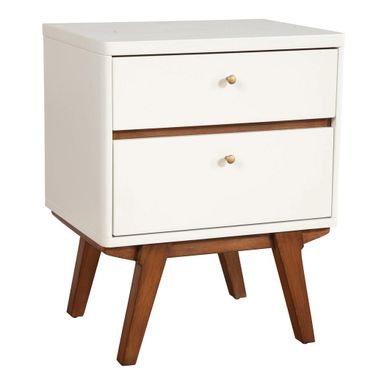 26 Inch Two Drawer Wood Nightstand In White
