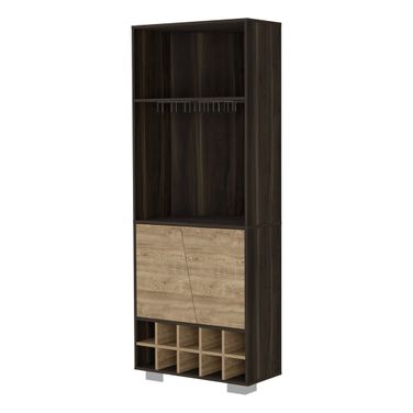 27 Inch Corner Bar Cabinet with Multiple Shelves In Dark Brown
