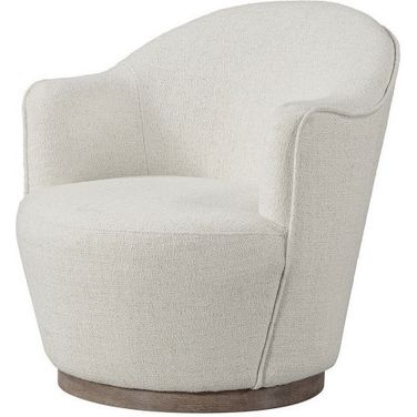 27 Inch Fabric Swivel Barrel Chair In Off White