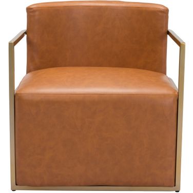 27 Inch Faux Leather and Faux Leather Arm Chair In Brown and Gold