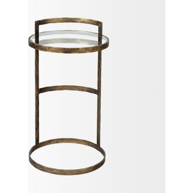 27 Inch Glass Round End Table In Clear and Gold