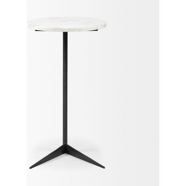 27 Inch Marble Round End Table In Black and White