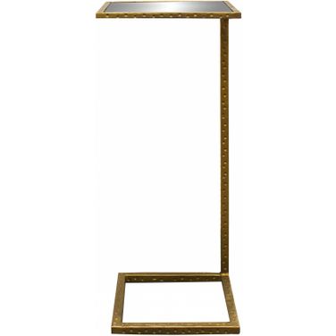 27 Inch Mirrored Square Mirrored End Table In Brass and Silver