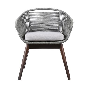 27 Inch Solid Wood Outdoor Dining Chair with Cushion In Gray