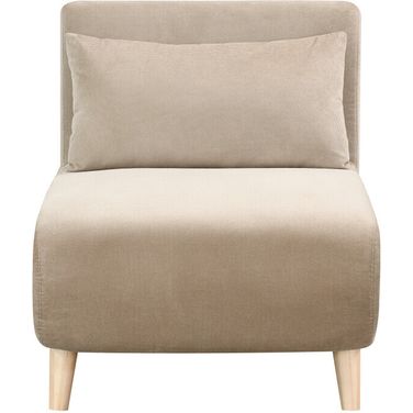 27 Inch Upholstered Slipper Chair and Toss Pillow In Beige and Natural