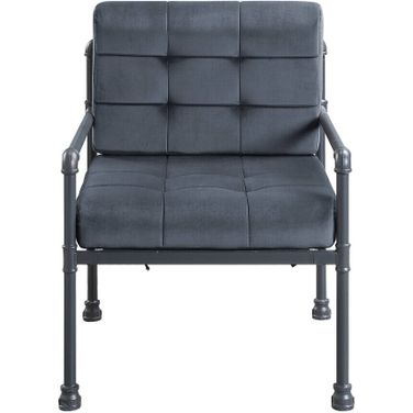27 Inch Velvet Arm Chair In Gray and Steel Blue