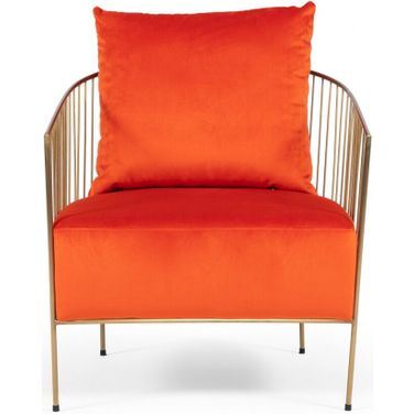 27 Inch Velvet Arm Chair In Orange and Gold