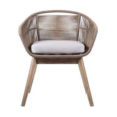 27 Inch Wood Solid Wood Outdoor Dining Chair with Gray Cushion In Grey and Natural