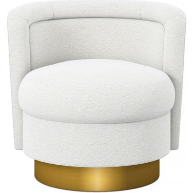 28 Inch Boucle Swivel Barrel Chair In White and Gold