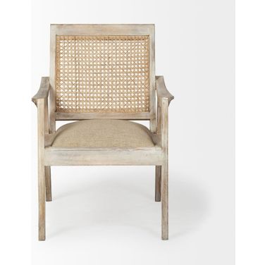 28 Inch Fabric Distressed Arm Chair In Natural and Cream