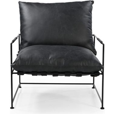 28 Inch Genuine Leather Distressed Arm Chair In Black