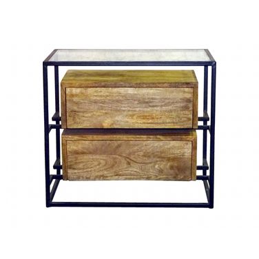 28 Inch Solid Wood and Glass Two Drawer Nightstand In Natural