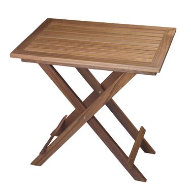 28 Inch Solid Wood Folding Outdoor Side Table In Brown