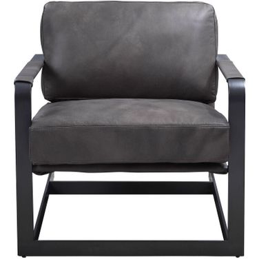 28 Inch Top Grain Leather Arm Chair In Gray and Steel Blue