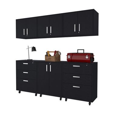 28 Inch Wall mounted Accent Cabinet with Eight Shelves and Six Drawers In Black
