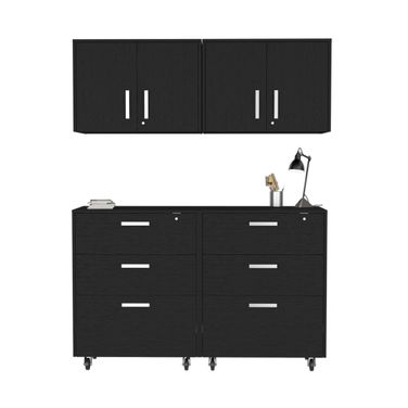 28 Inch Wall mounted Accent Cabinet with Four Shelves and Six Drawers In Black