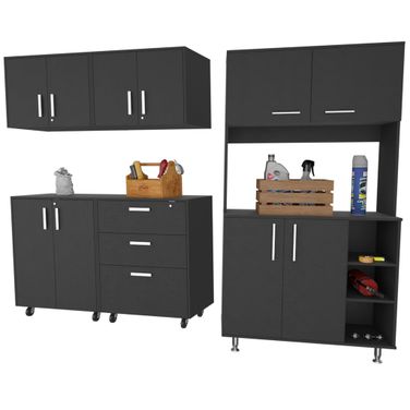 28 Inch Wall mounted Accent Cabinet with Nine Shelves and Three Drawers In Black