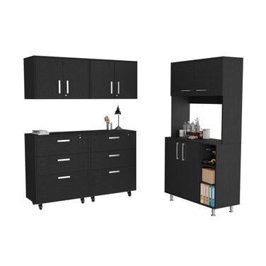 28 Inch Wall mounted Accent Cabinet with Seven Shelves and Six Drawers In Black