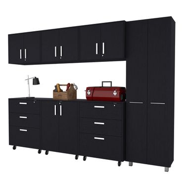 28 Inch Wall mounted Accent Cabinet with Twelve Shelves and Six Drawers In Black