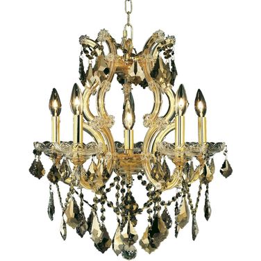 Maria Theresa 20" Gold 6 Light Pendant With Golden Teak Royal Cut Crystal Trim
