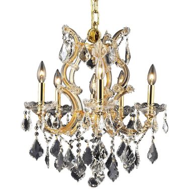 Maria Theresa 20" Gold 6 Light Pendant With Clear Royal Cut Crystal Trim