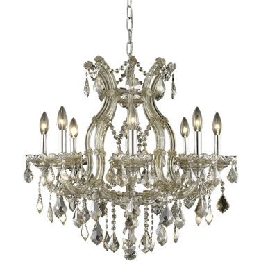 Maria Theresa 26 Inch 9 Light Chandelier With Golden Teak Royal Cut Crystal Trim