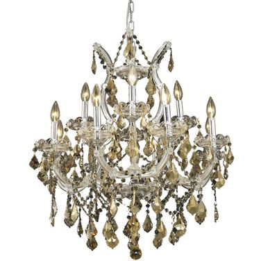 2800d27c GtRc Maria Theresa 27" Chrome 13 Light Chandelier With Golden Teak Royal Cut Crystal Trim