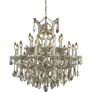 Maria Theresa 30 Inch 19 Light Chandelier With Golden Teak Royal Cut Crystal Trim