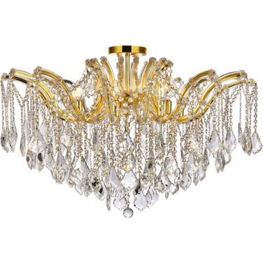 Maria Theresa 36" Gold 8 Light Flush Mount With Clear Royal Cut Crystal Trim