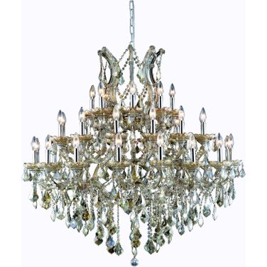 Maria Theresa 44 Inch 37 Light Chandelier With Golden Teak Royal Cut Crystal Trim