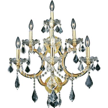 2800w7gRc Maria Theresa 22" Gold 7 Light Wall Sconce With Clear Royal Cut Crystal Trim