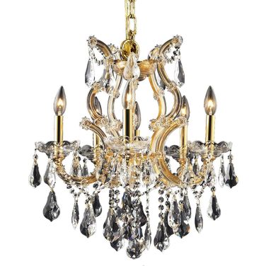 Maria Theresa 20" Gold 6 Light Chandelier With Clear Royal Cut Crystal Trim